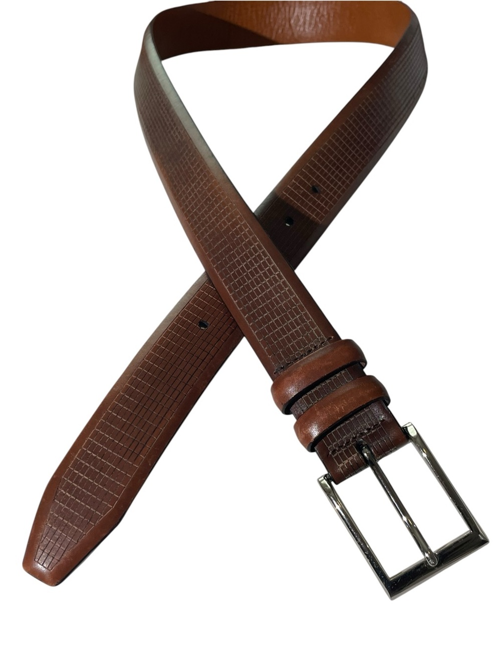 Johnston & Murphy Italian Calfskin Leather Belt Brown Micro Grid Men's Sz 36